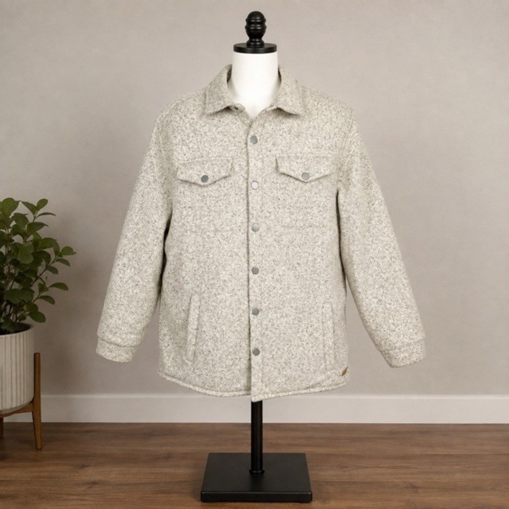 G.H. Bass & Co. Men's L Ivory Gray Marled Quilted Lined Fleece Shacket